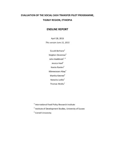 Evaluation of the social cash transfer pilot programme: Tigray Region, Ethiopia: Endline report