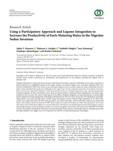 Using a participatory approach and legume integration to increase the productivity of early maturing maize in the Nigerian Sudan Savannas