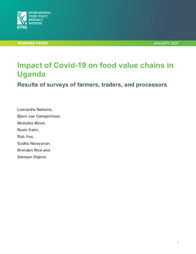 Impact of COVID-19 on food value chains in Uganda: Results of surveys of farmers, traders, and processors