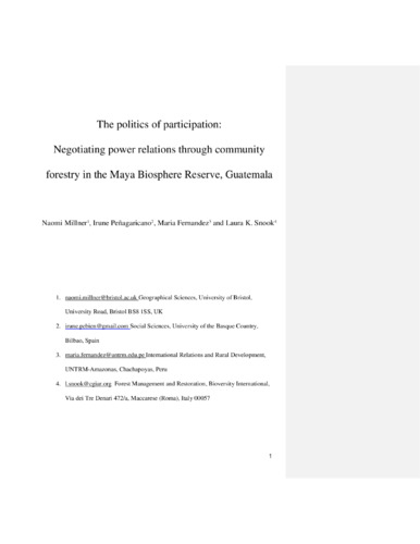 The politics of participation: negotiating relationships through community forestry in the Maya Biosphere Reserve, Guatemala