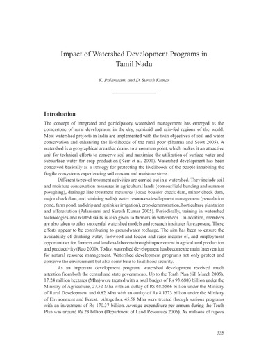 Impact of watershed development programs in Tamil Nadu
