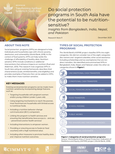 Do social protection programs in South Asia have the potential to be nutrition-sensitive? Insights from Bangladesh, India, Nepal, and Pakistan