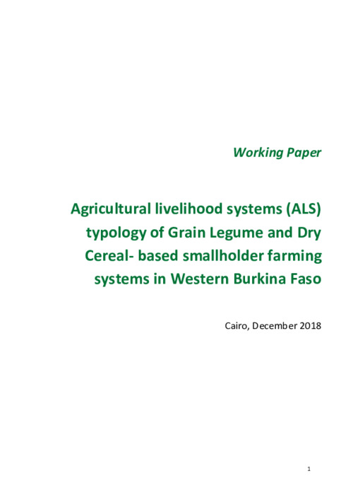 Agricultural Livelihood Systems (ALS) typology of grain legumes and dry cereals – based smallholder farming systems in Western Burkina Faso