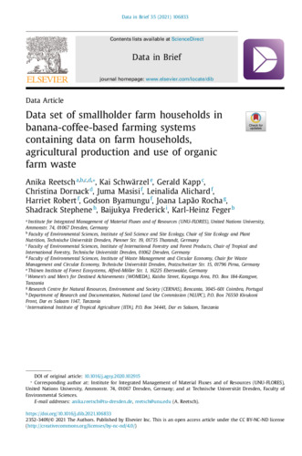 Data set of smallholder farm households in banana-coffee-based farming systems containing data on farm households, agricultural production and use of organic farm waste
