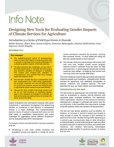 Designing new tools for evaluating gender impacts for climate services in agriculture: Introduction to a series of field experiments in Rwanda