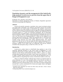 Population dynamics and the management of the Indo-Pacific king mackerel Scomberomorus guttatus from the upper Bay of Bengal off Bangladesh coast