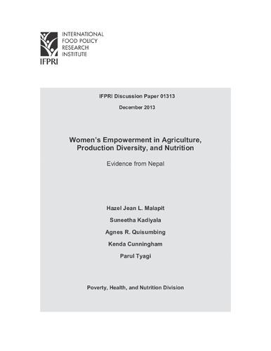 Women’s empowerment in agriculture, production diversity, and nutrition: Evidence from Nepal