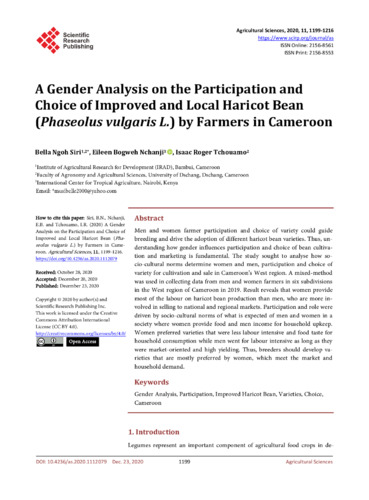 A gender analysis on the participation and choice of improved and local haricot bean (Phaseolus vulgaris L.) by farmers in Cameroon