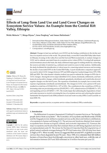 Effects of long-term land use and land cover changes on ecosystem service values: an example from the Central Rift Valley, Ethiopia