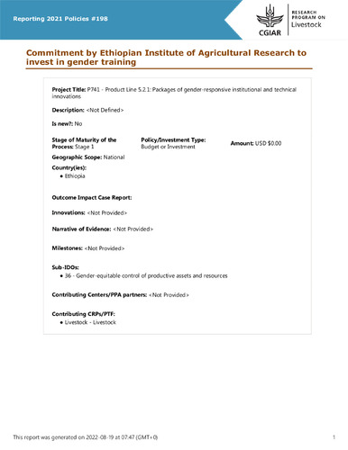 Commitment by Ethiopian Institute of Agricultural Research to invest in gender training