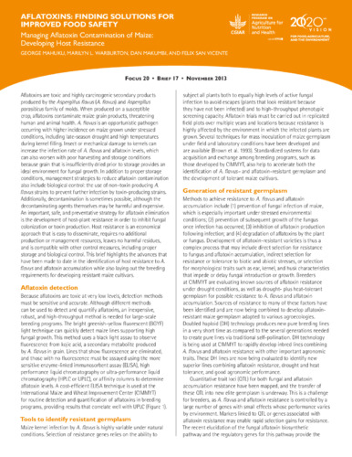 Managing aflatoxin contamination of maize: Developing host resistance