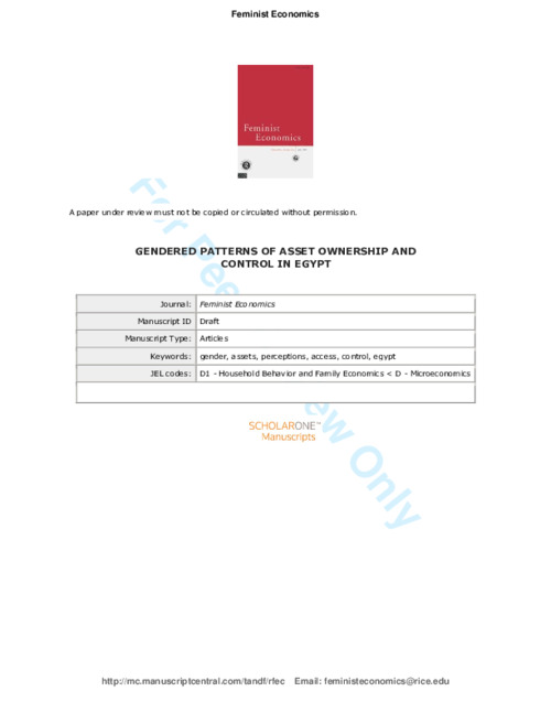 GENDERED PATTERNS OF ASSET OWNERSHIP AND CONTROL IN EGYPT