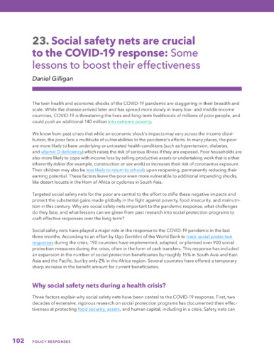 Social safety nets are crucial to the COVID-19 response: Some lessons to boost their effectiveness