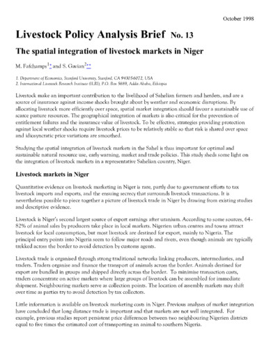 LPA Brief no. 13. The spatial integration of livestock markets in Niger