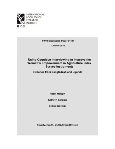 Using cognitive interviewing to improve the Women’s Empowerment in Agriculture Index survey instruments: Evidence from Bangladesh and Uganda