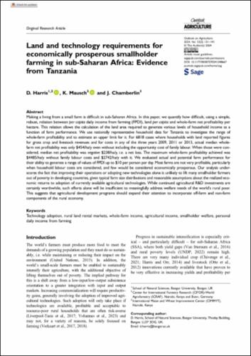 Land and technology requirements for economically prosperous smallholder farming in sub-Saharan Africa: Evidence from Tanzania