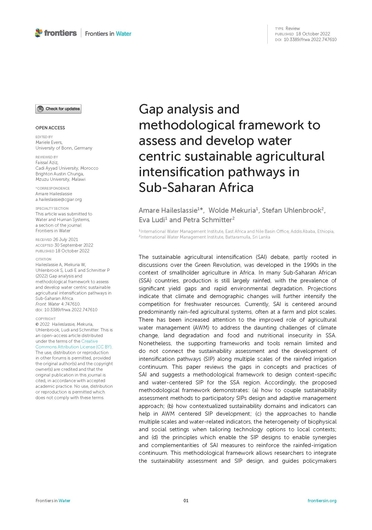 Gap analysis and methodological framework to assess and develop water centric sustainable agricultural intensification pathways in Sub-Saharan Africa