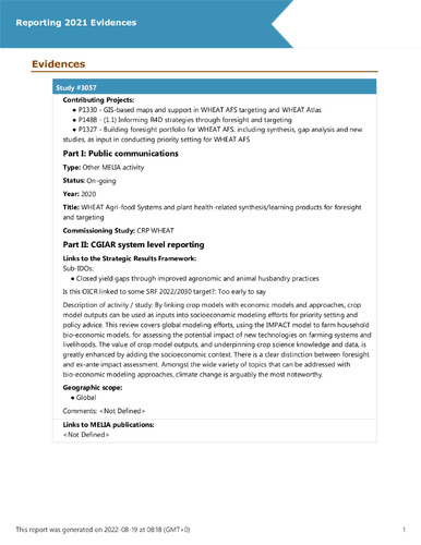 WHEAT Agri-food Systems and plant health-related synthesis/learning products for foresight and targeting
