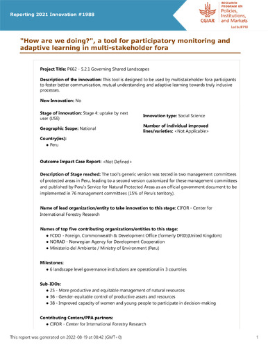 "How are we doing?", a tool for participatory monitoring and adaptive learning in multi-stakeholder fora