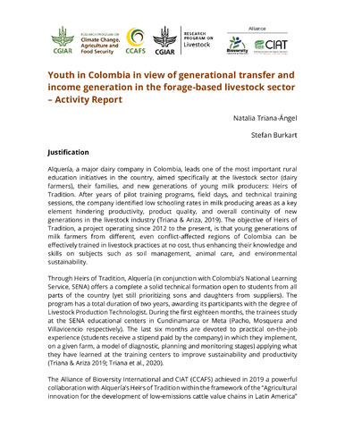 Youth in Colombia in view of generational transfer and income generation in the forage based livestock sector - Activity Report