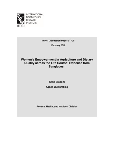 Women’s empowerment in agriculture and dietary quality across the life course: Evidence from Bangladesh