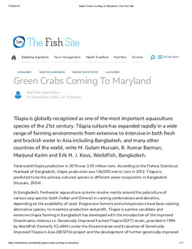 Progress and the future for tilapia farming and seed production in Bangladesh