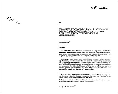 Ex-Ante Economic Evaluation Of Improved Vertisol Technology: Results From Whole-Farm Modelling