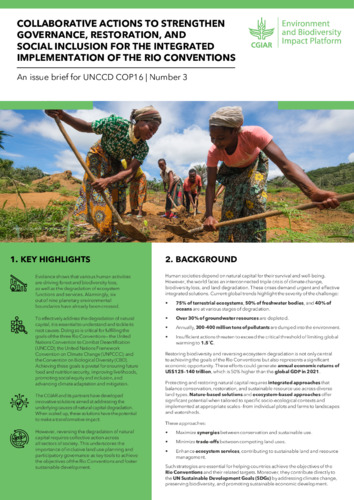 Collaborative actions to strengthen governance, restoration, and social inclusion for the integrated implementation of the Rio conventions