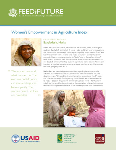 Women's empowerment in agriculture index: case study profile: Bangladesh, Nadia