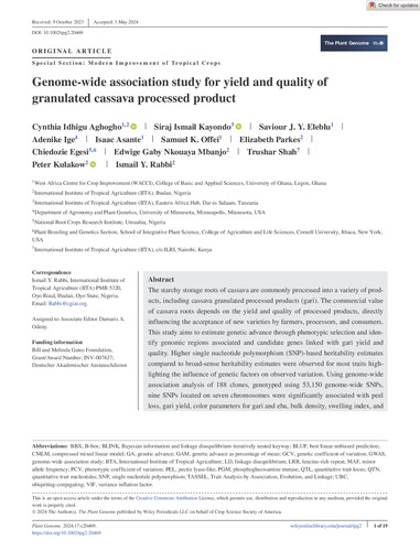Genome-wide association study for yield and quality of granulated cassava processed product