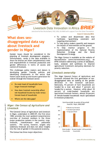 What does sex-disaggregated data say about livestock and gender in Niger?