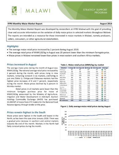 IFPRI monthly maize market report, August 2018