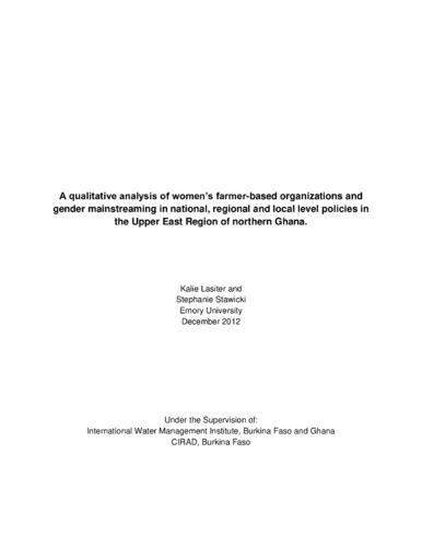 A qualitative analysis of women’s farmer-based organizations and gender mainstreaming in national, regional and local level policies in the upper east region of northern Ghana