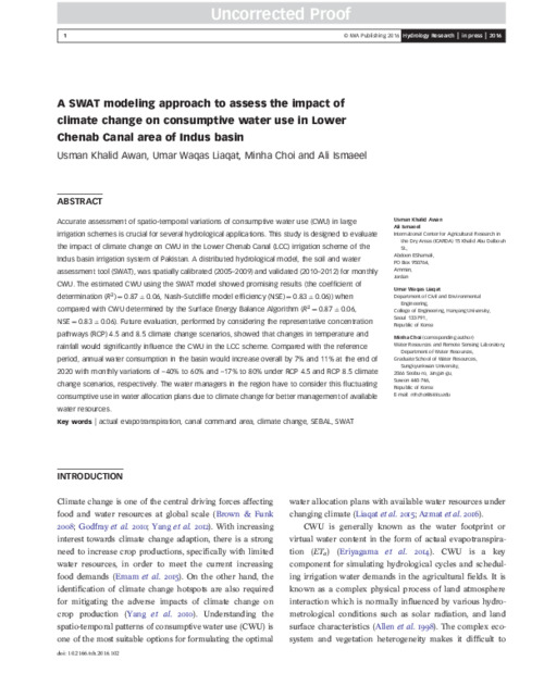 A SWAT modeling approach to assess the impact of climate change on consumptive water use in Lower Chenab Canal area of Indus basin