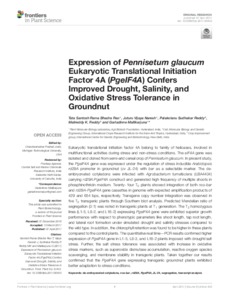 Expression of Pennisetum glaucum Eukaryotic Translational Initiation Factor 4A (PgeIF4A) Confers Improved Drought, Salinity, and Oxidative Stress Tolerance in Groundnut
