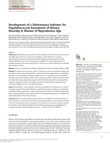 Development of a dichotomous indicator for population-level assessment of the dietary diversity of women of reproductive age