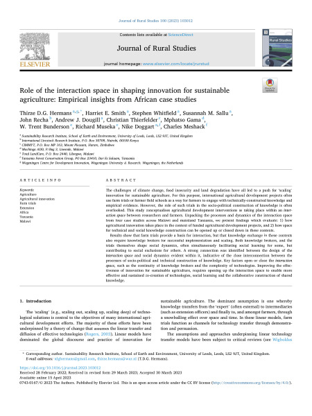 Role of the interaction space in shaping innovation for sustainable agriculture: Empirical insights from African case studies