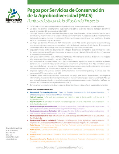 Pagos por servicios de conservación de la agrobiodiversidad (PACS): puntos a destacar de la difusión del proyecto