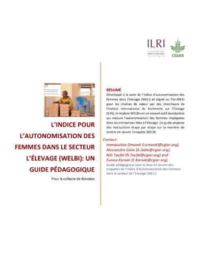 L’indice pour l’autonomisation des femmes dans le secteur l’élevage (WELBI): Un guide pédagogique