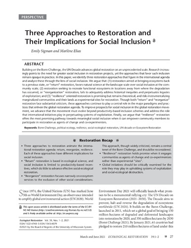 Three approaches to restoration and their implications for social inclusion