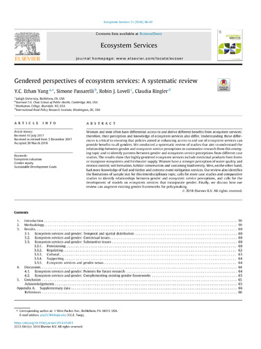 Gendered perspectives of ecosystem services: A systematic review