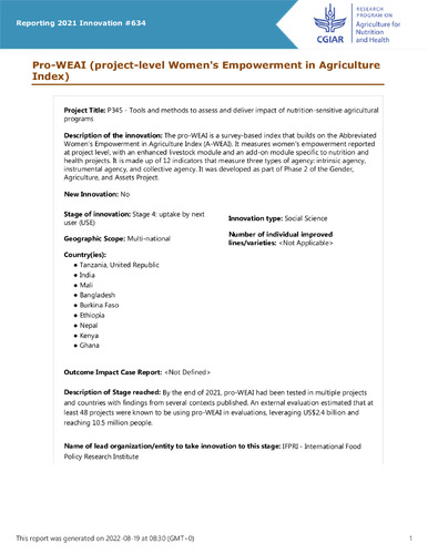 Pro-WEAI (project-level Women's Empowerment in Agriculture Index)