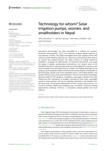 Technology for whom? Solar irrigation pumps, women, and smallholders in Nepal