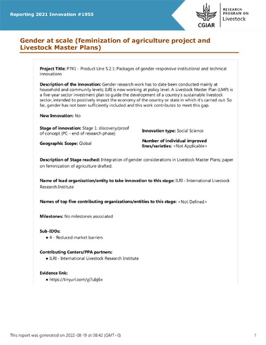 Gender at scale (feminization of agriculture project and Livestock Master Plans)
