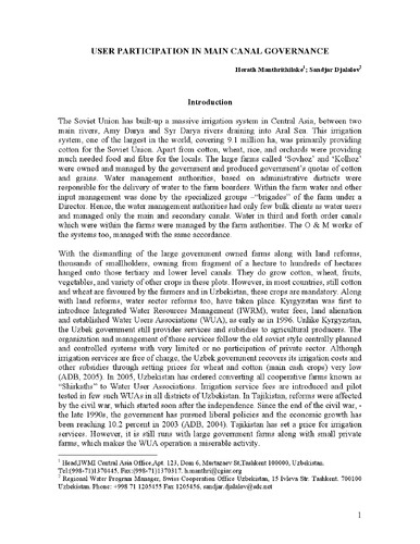 User participation in main canal governance