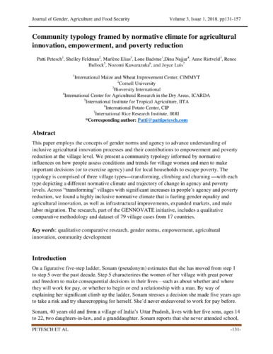Community typology framed by normative climate for agricultural innovation, empowerment, and poverty reduction
