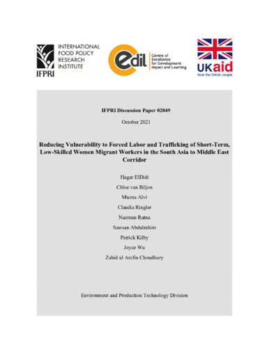 Reducing vulnerability to forced labor and trafficking of short-term, low-skilled women migrant workers in the South Asia to Middle East corridor