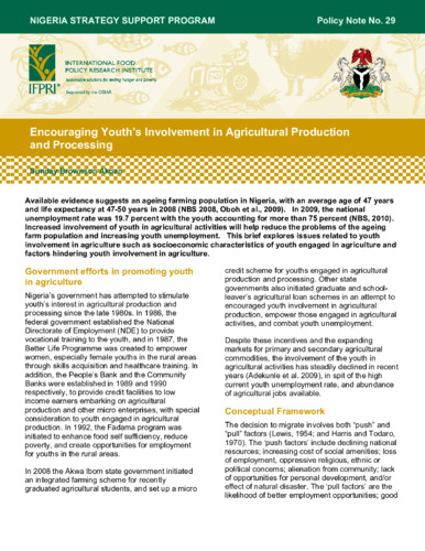 Encouraging youth's involvement in agricultural production and processing