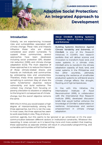Adaptive Social Protection: An Integrated Approach to Development