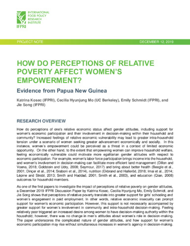 How do perceptions of relative poverty affect women's empowerment? Evidence from Papua New Guinea